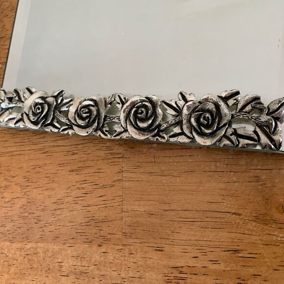 ORNATE VINTAGE VICTORIAN HAND PAINTED ROSES EASEL SILVER‎ PLATE VANITY MIRROR - Picture 5 of 8